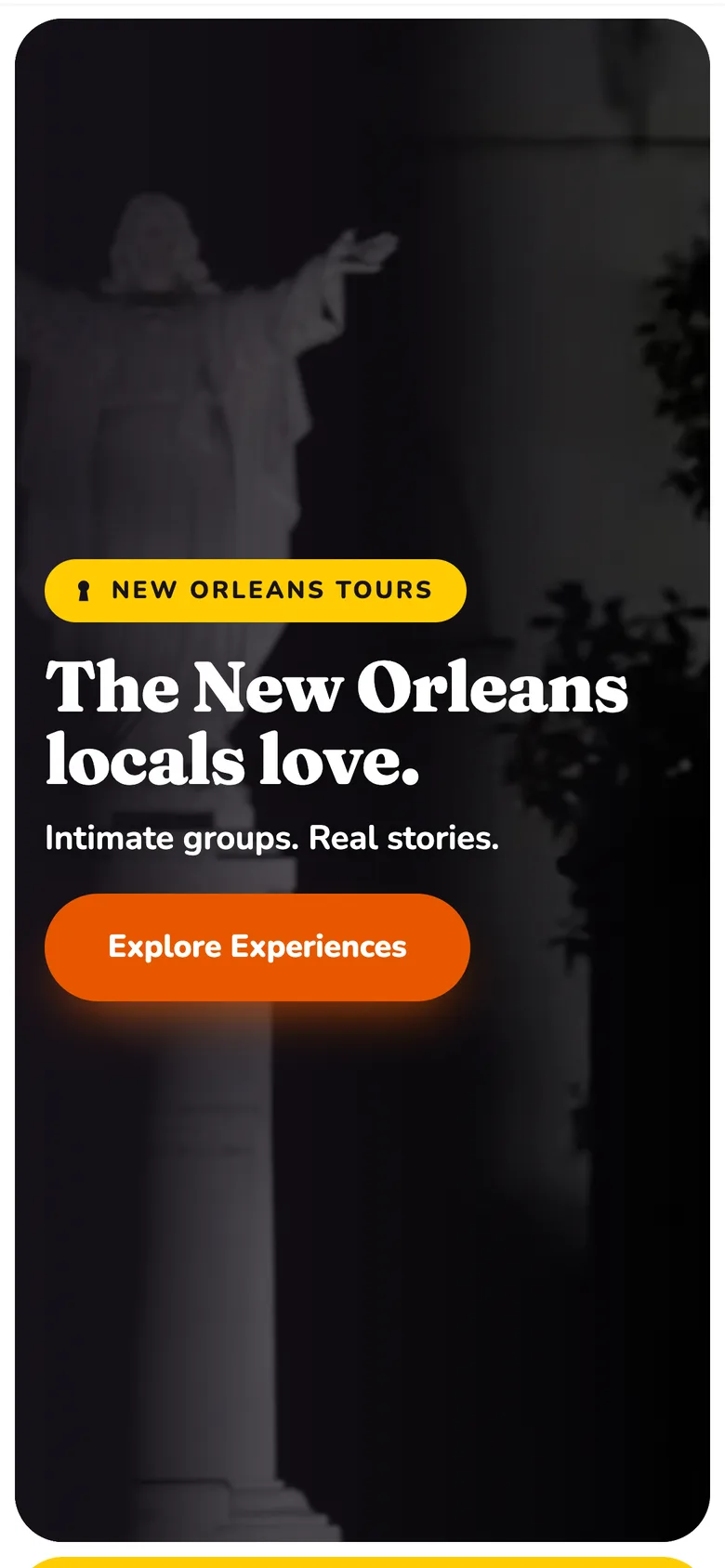 The same city tour home page in its phone layout