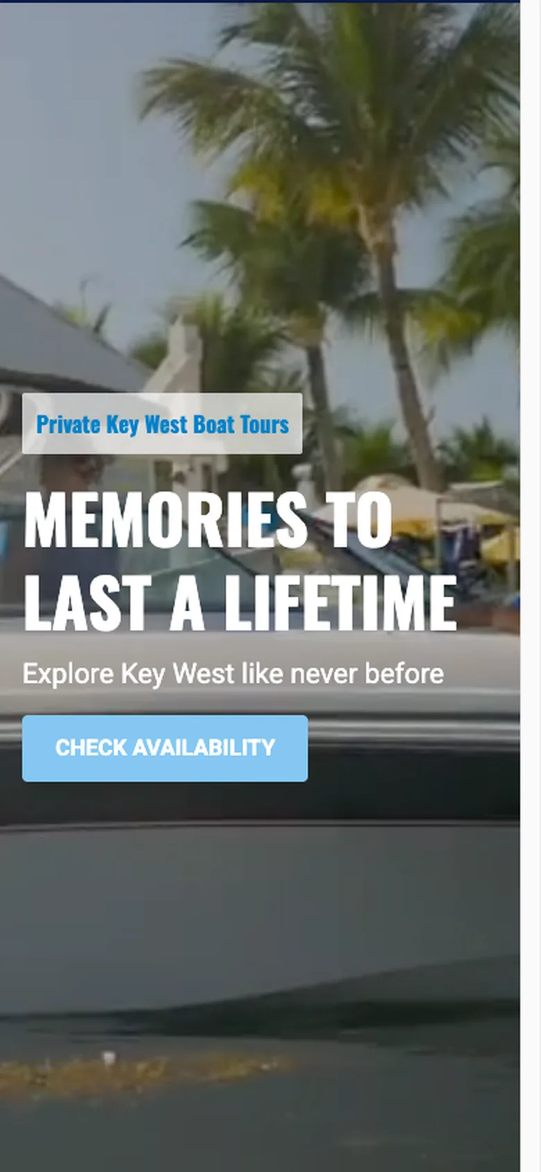 The same boat trip home page in its phone layout