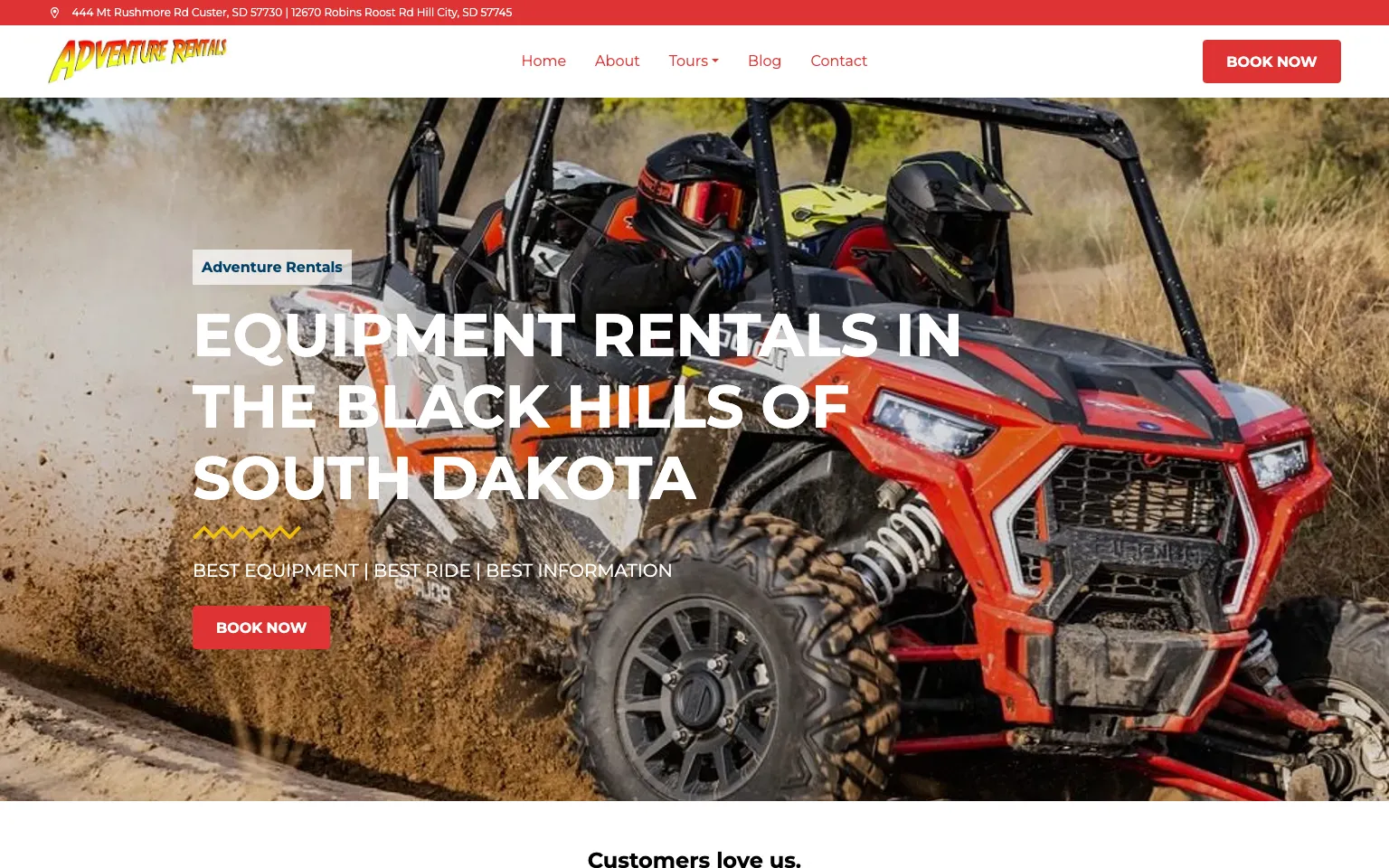 Adventure Rentals website screenshot