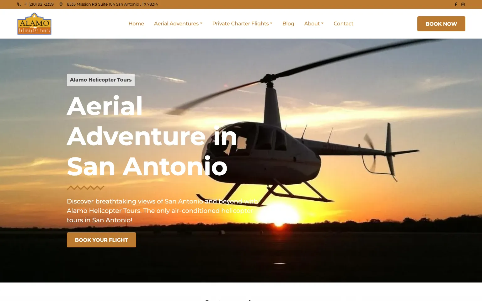 Alamo Helicopter Tours San Antonio website screenshot
