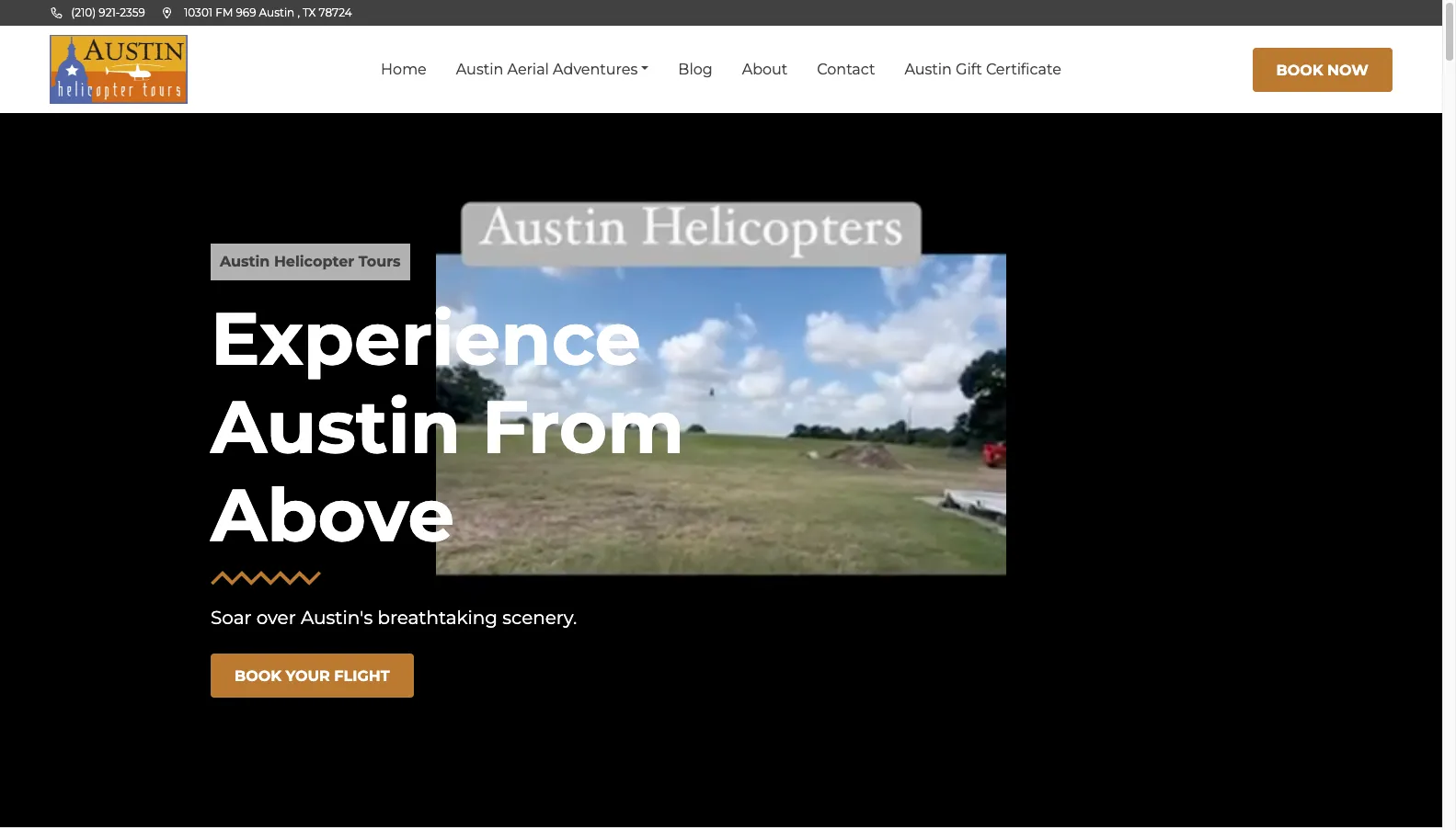 Austin Helicopter Tours website screenshot