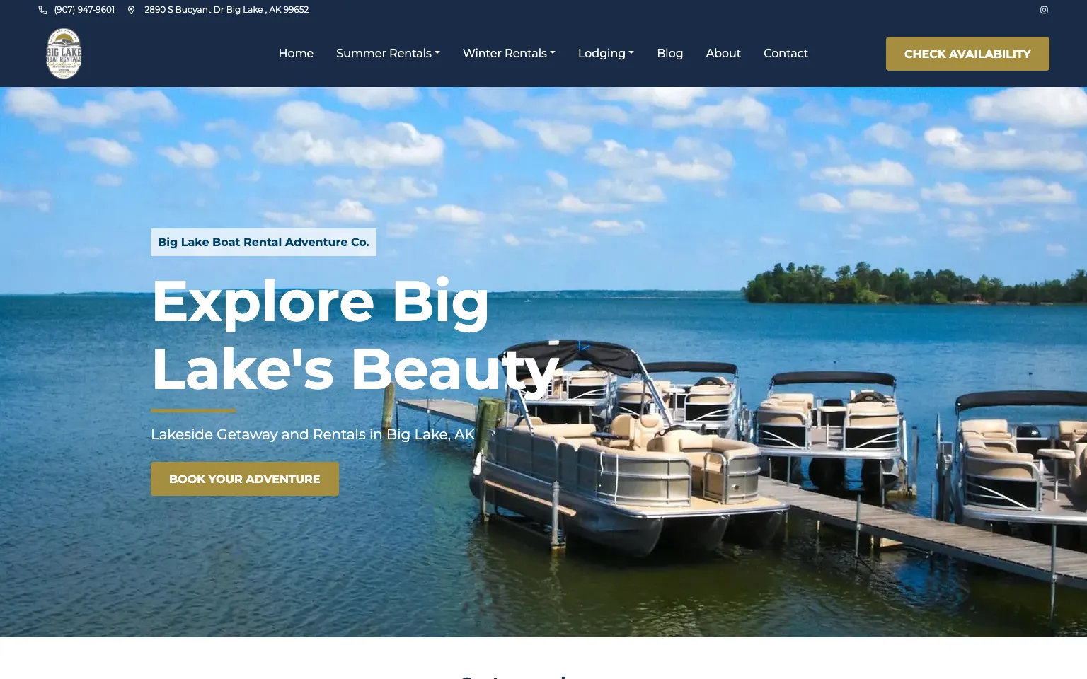 Big Lake Boat Rentals website screenshot