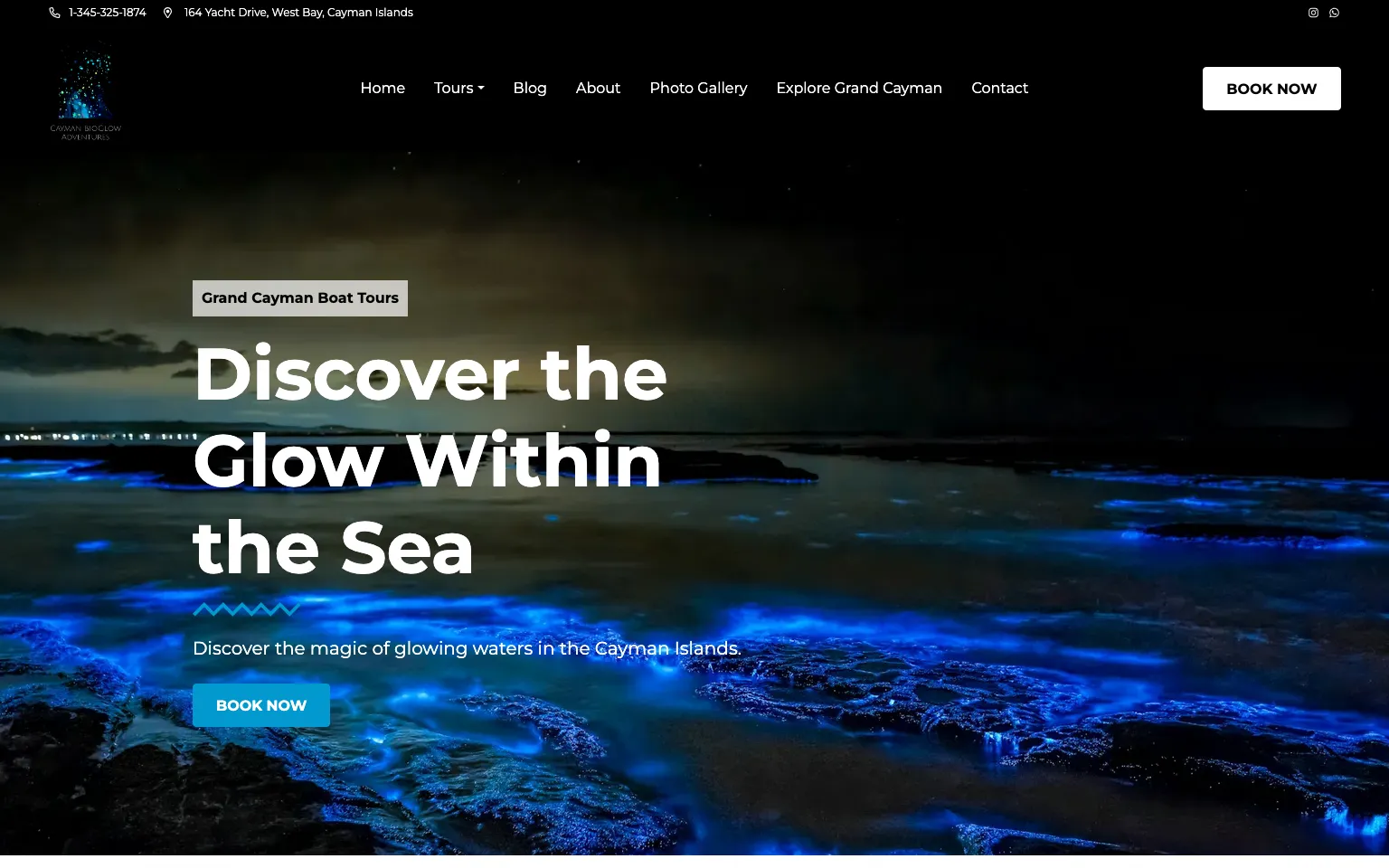 Cayman BioGlow Adventures website screenshot