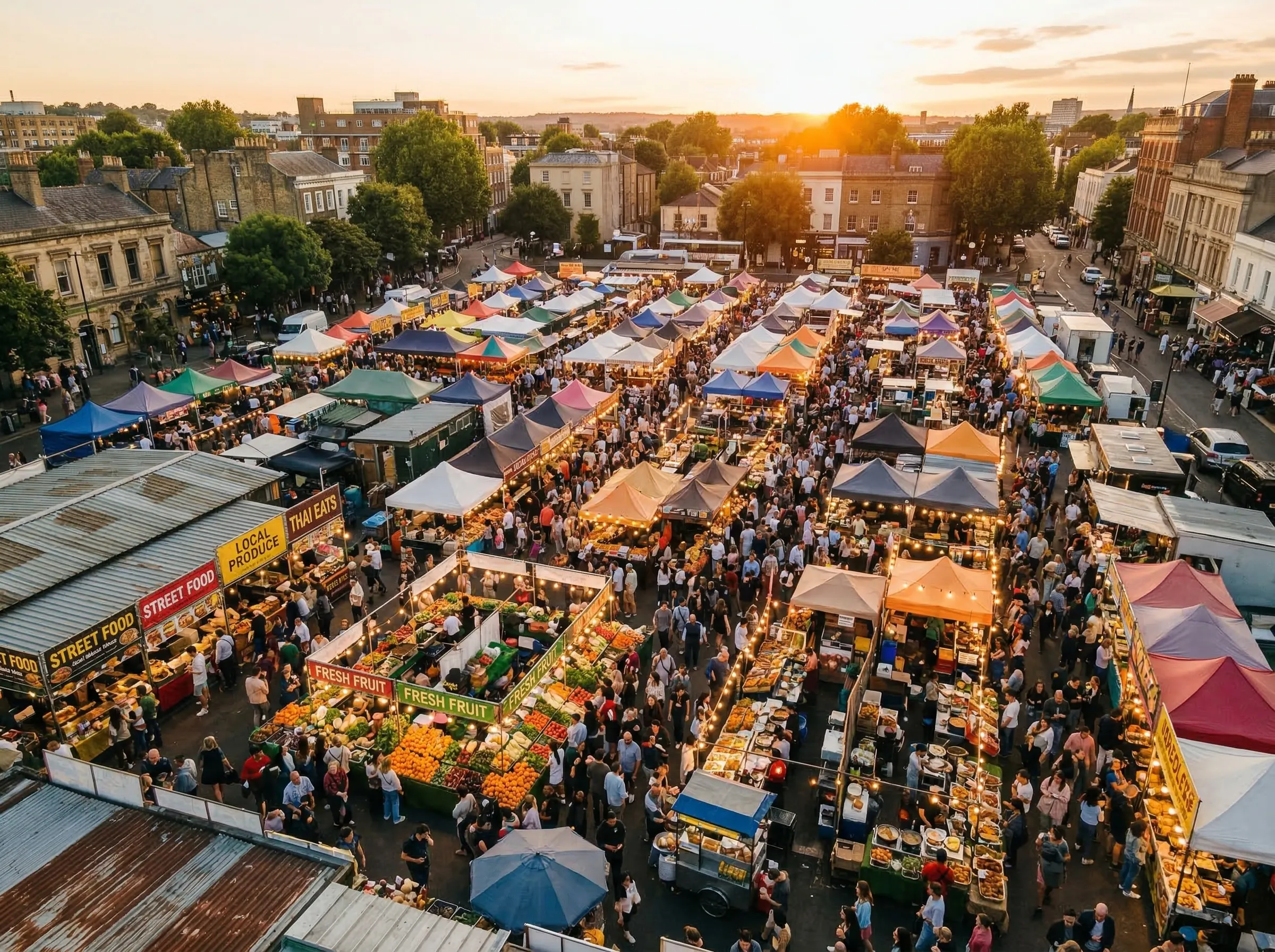 Colorful spread of local street food and drinks on a guided tasting tour