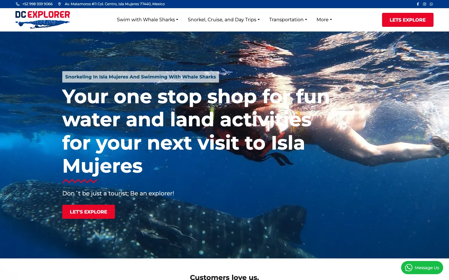 DC Explorer Snorkeling Tours website screenshot