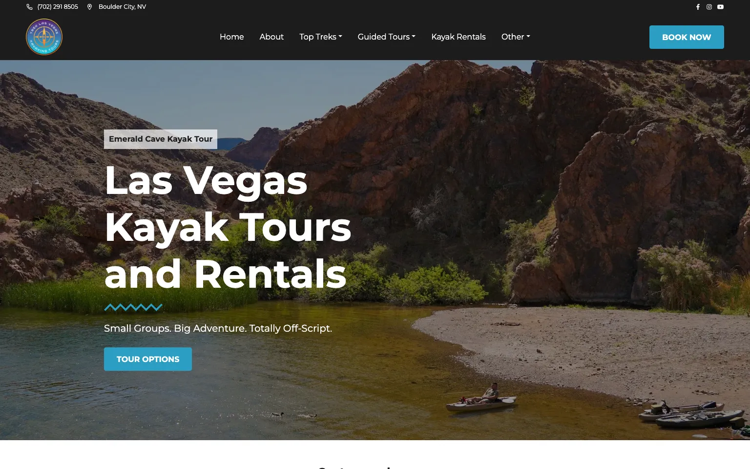 Trek Las Vegas Kayaking Tours and Rentals website screenshot