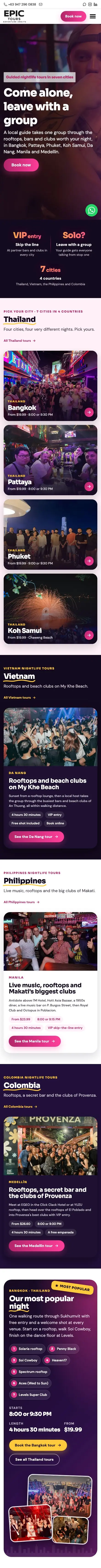 The Epic Tours home page on a phone