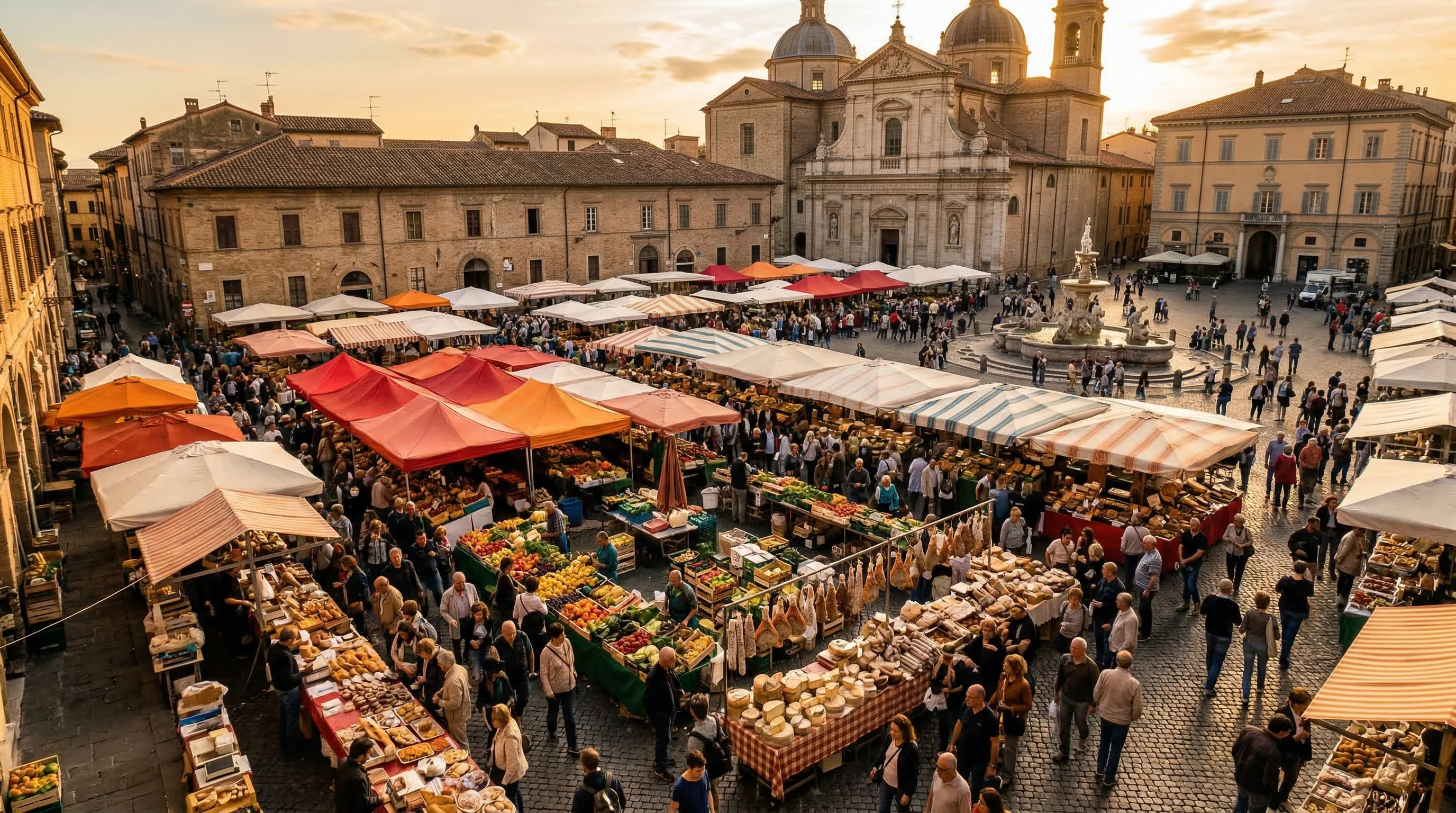 Guests sampling local dishes at a bustling food market on a guided tour