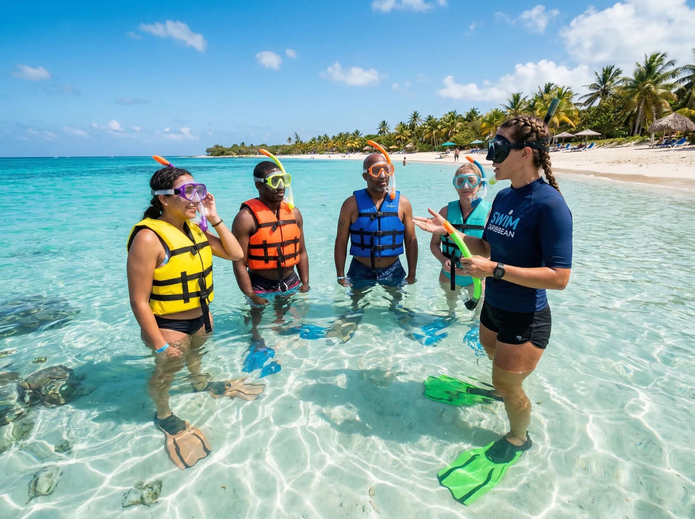Beginner snorkeling lesson in shallow clear water