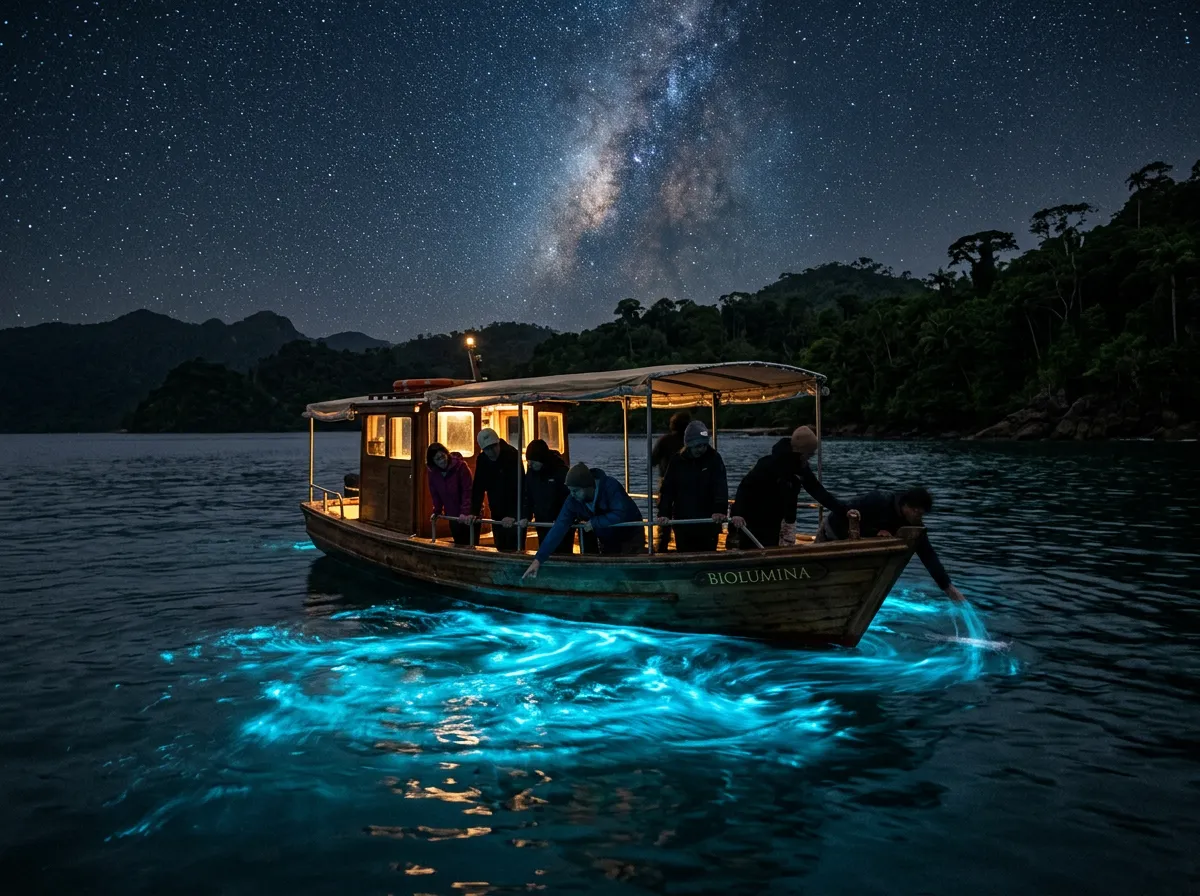 Bioluminescent night tour with glowing water