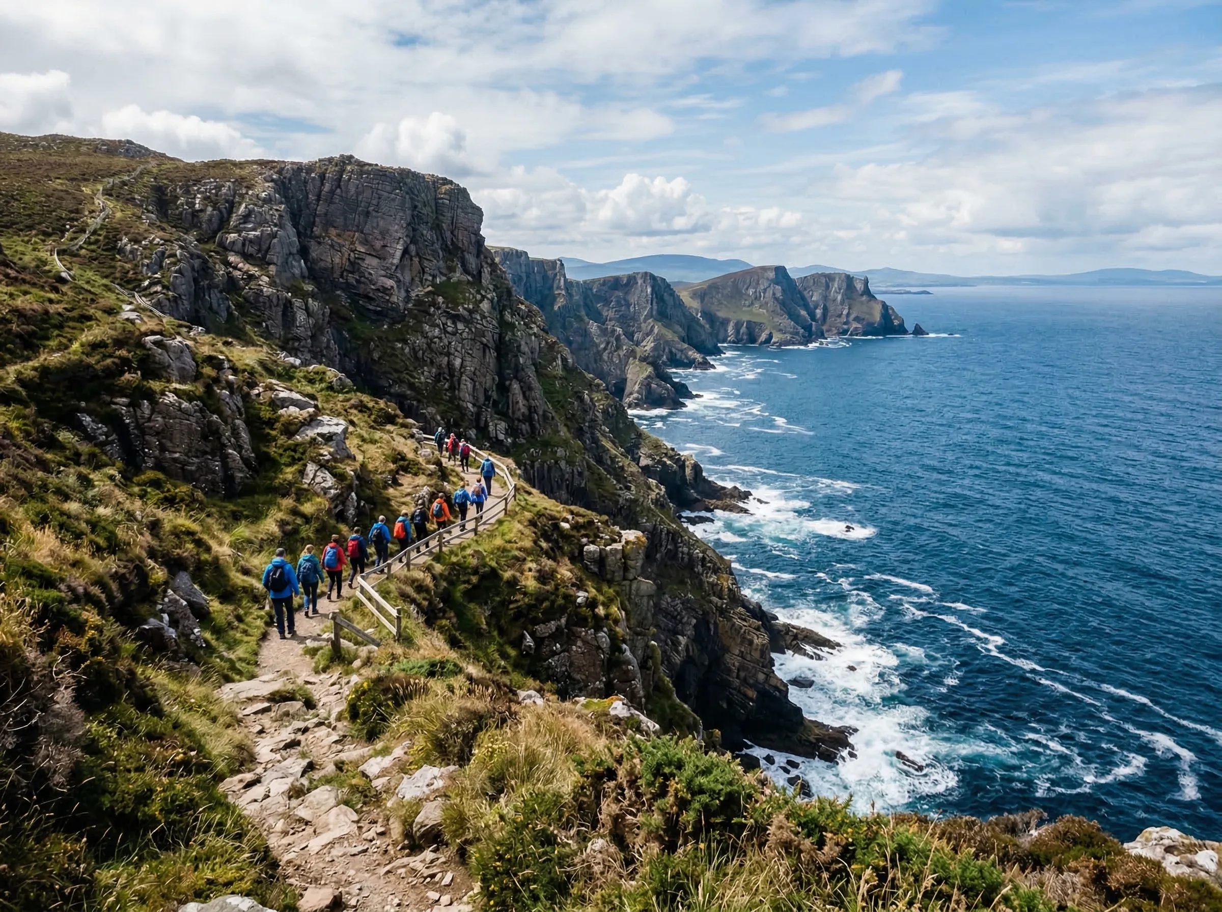 Coastal hiking trail along dramatic sea cliffs