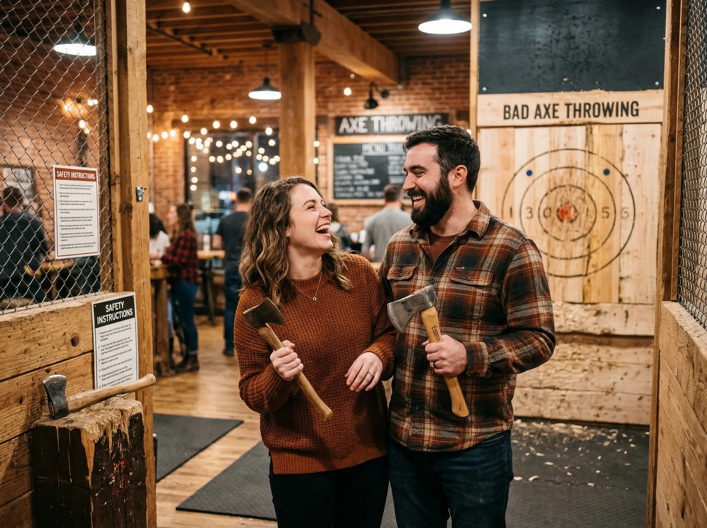 Couple laughing on a fun unconventional date night