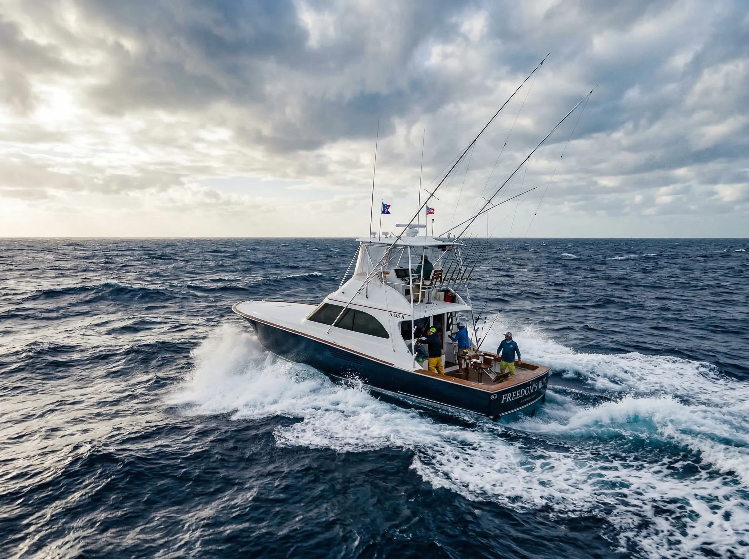 Sportfishing boat on the open ocean deep sea fishing