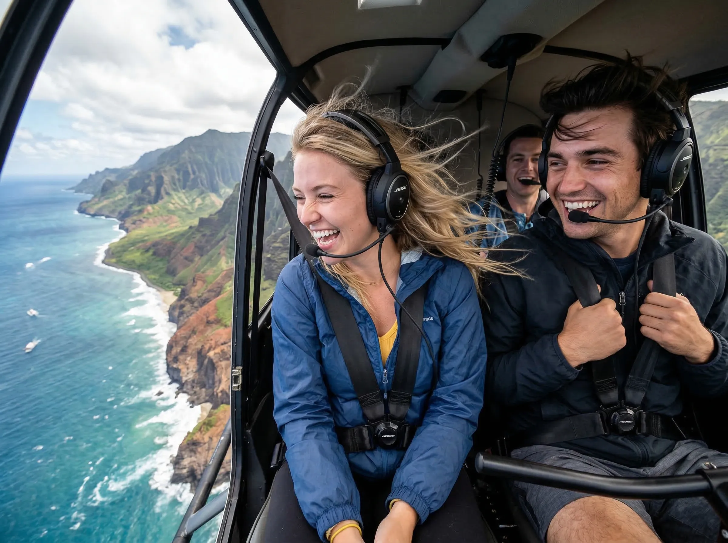 Thrilling doors-off helicopter tour with wind and open views
