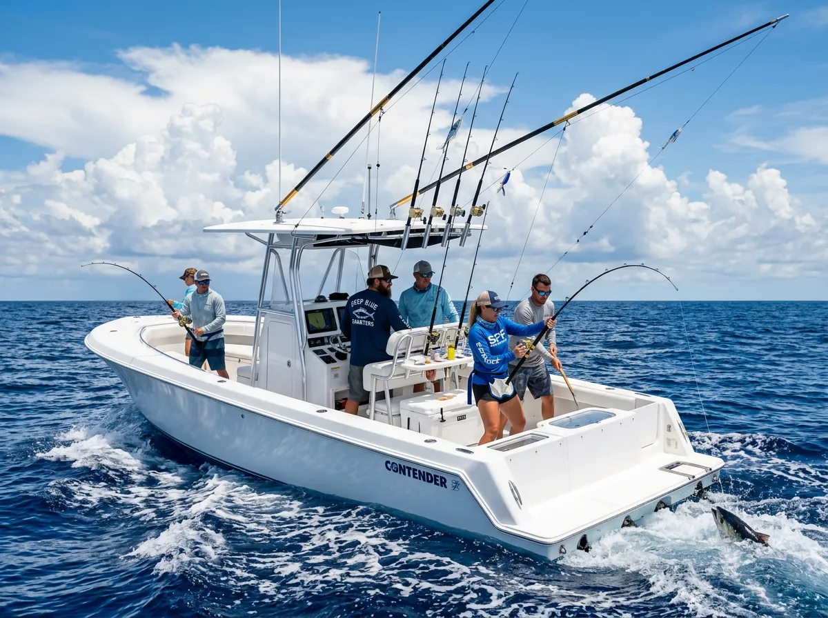 Sportfishing charter boat on the open ocean