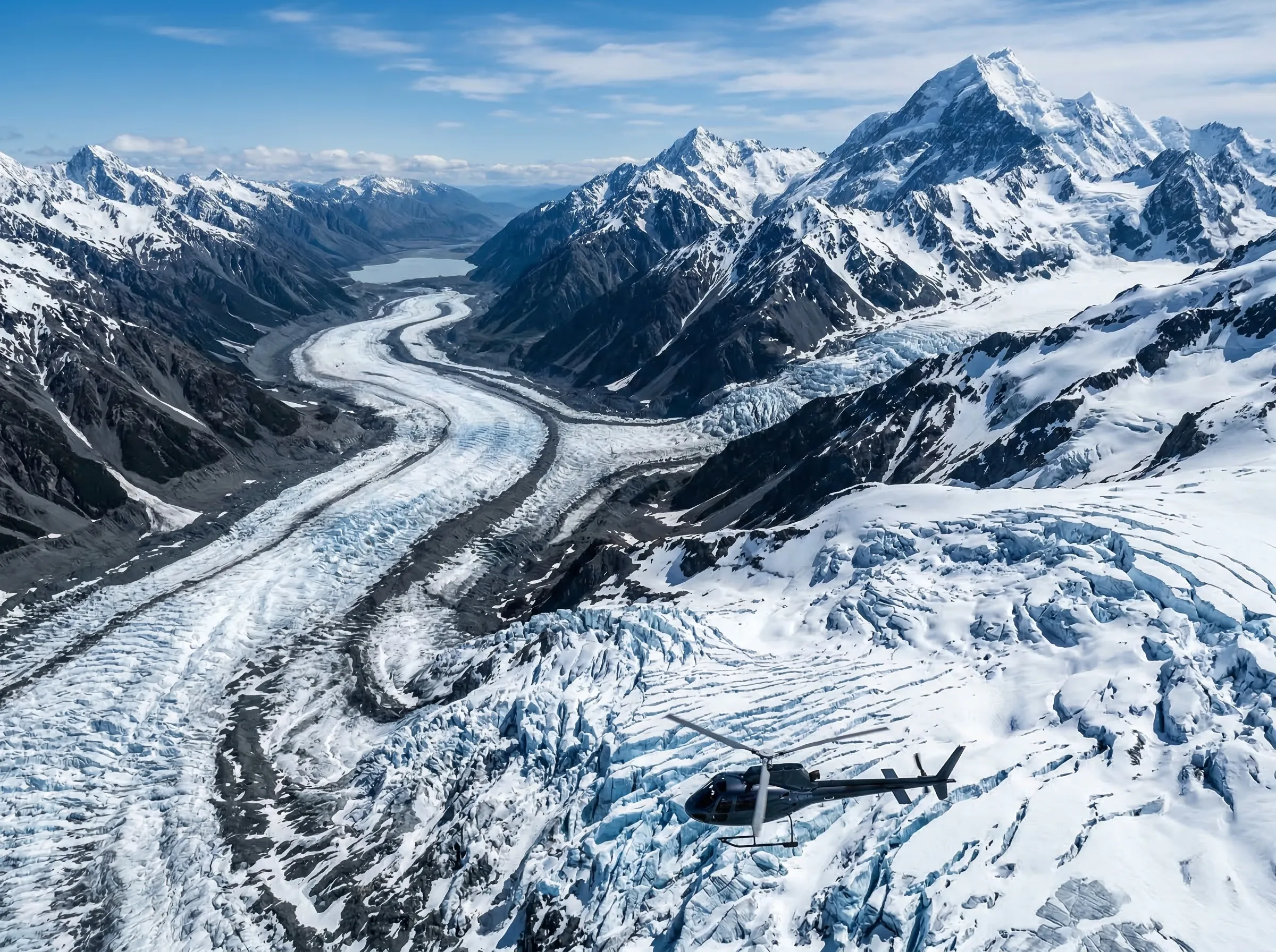 Stunning aerial view over an Alaskan glacier