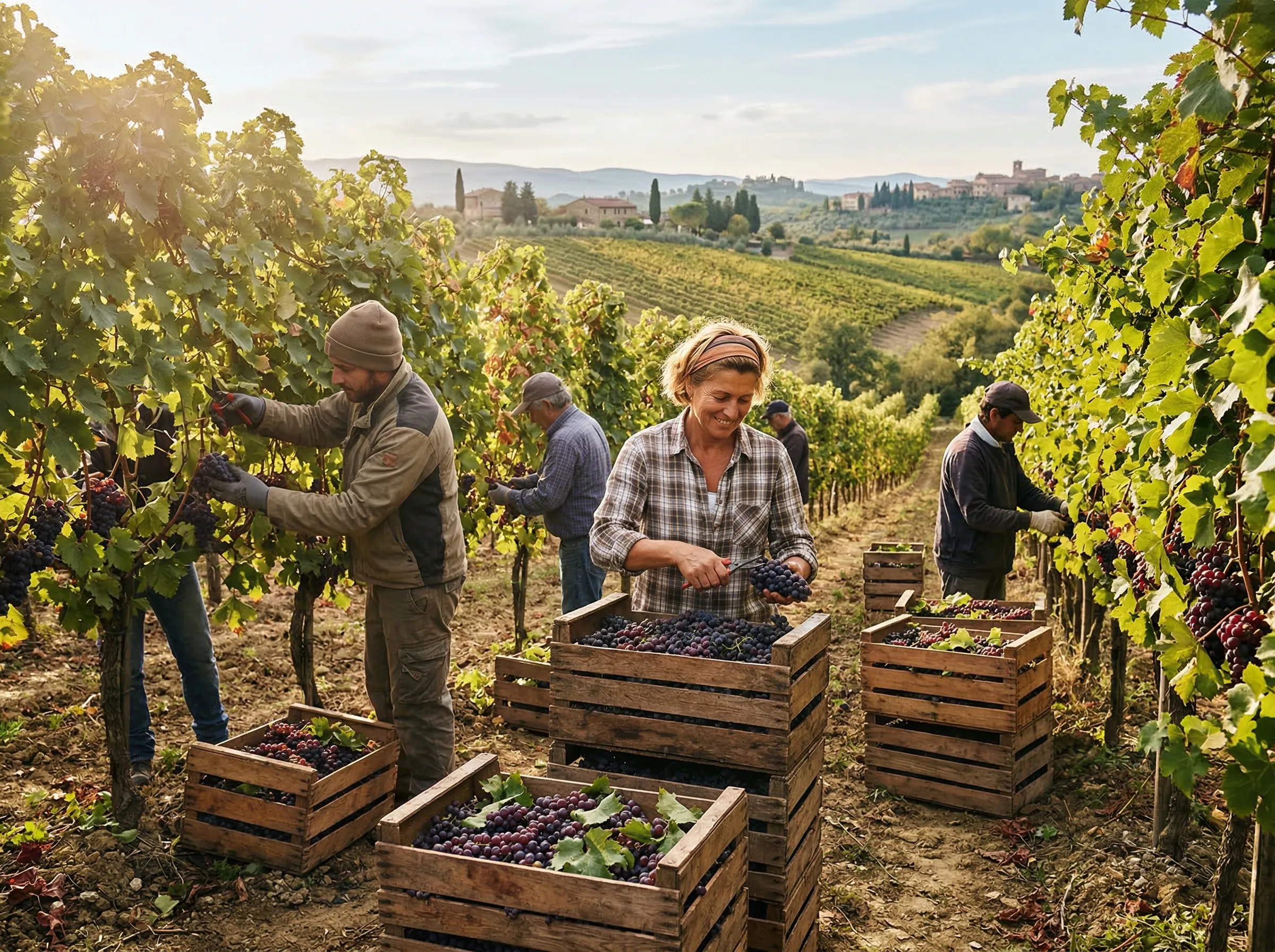 Harvest grape picking experience in the vineyard