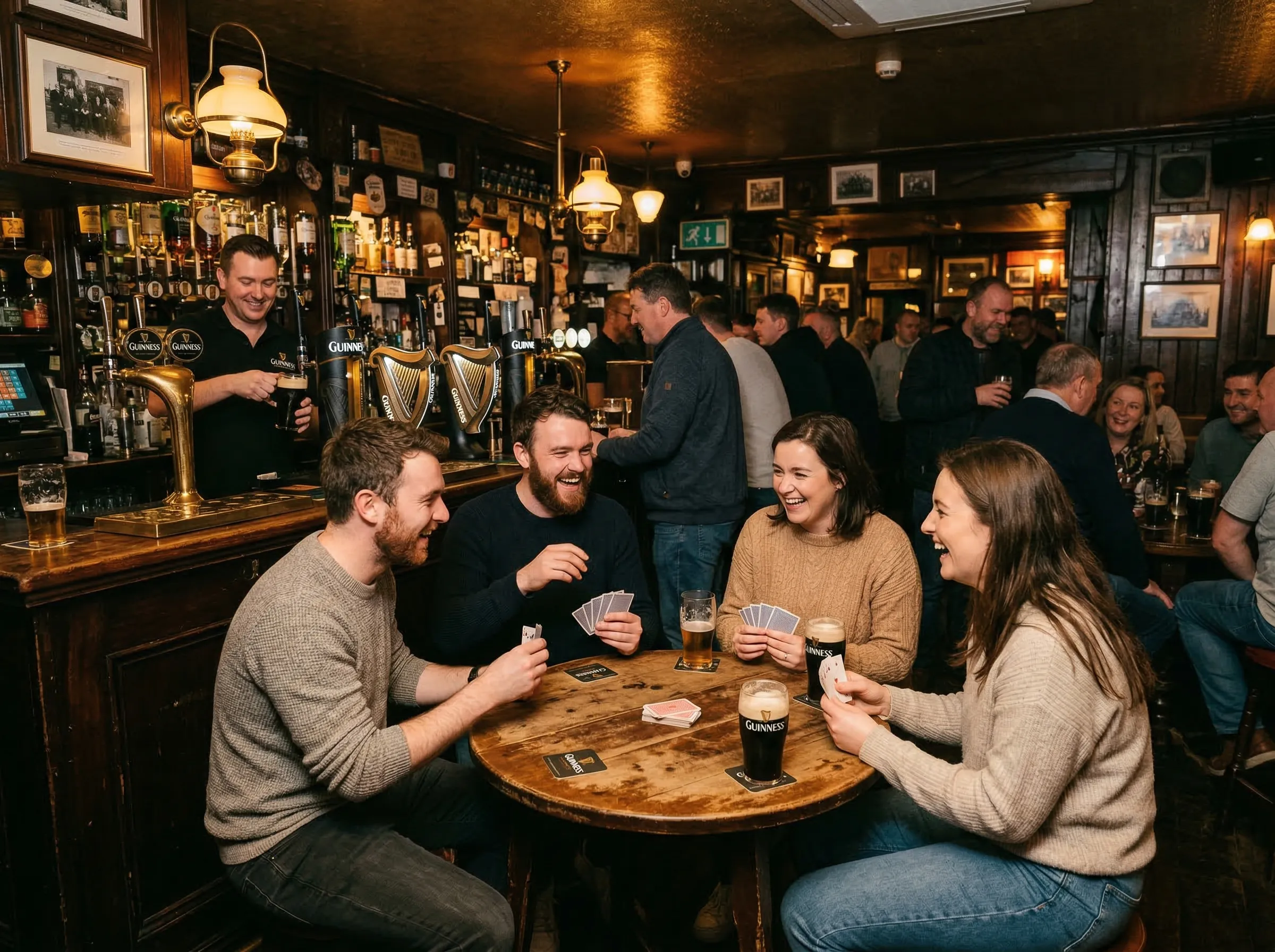 Classic cozy Irish pub interior with real ales