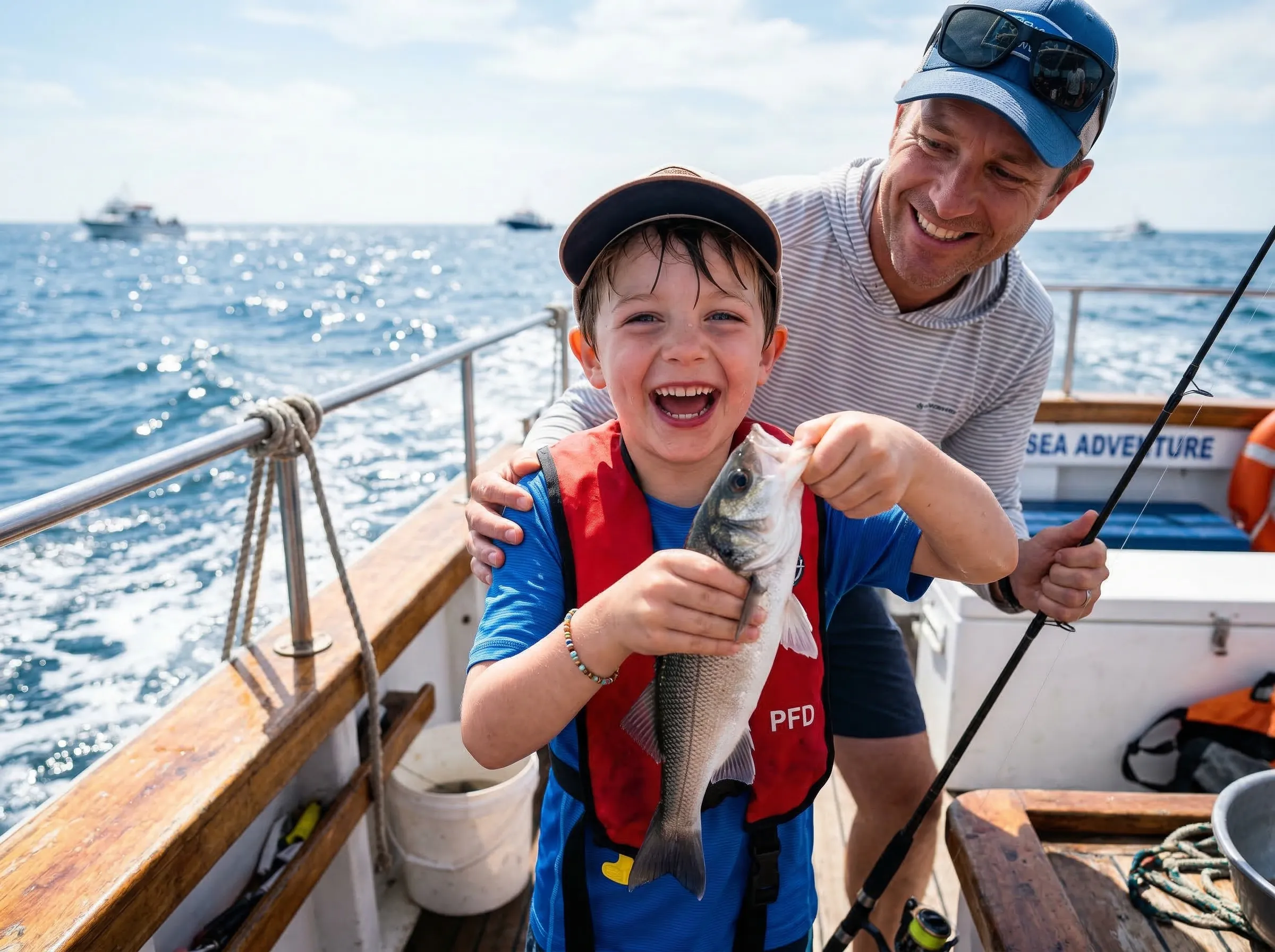 Child's first fish catch on a charter boat