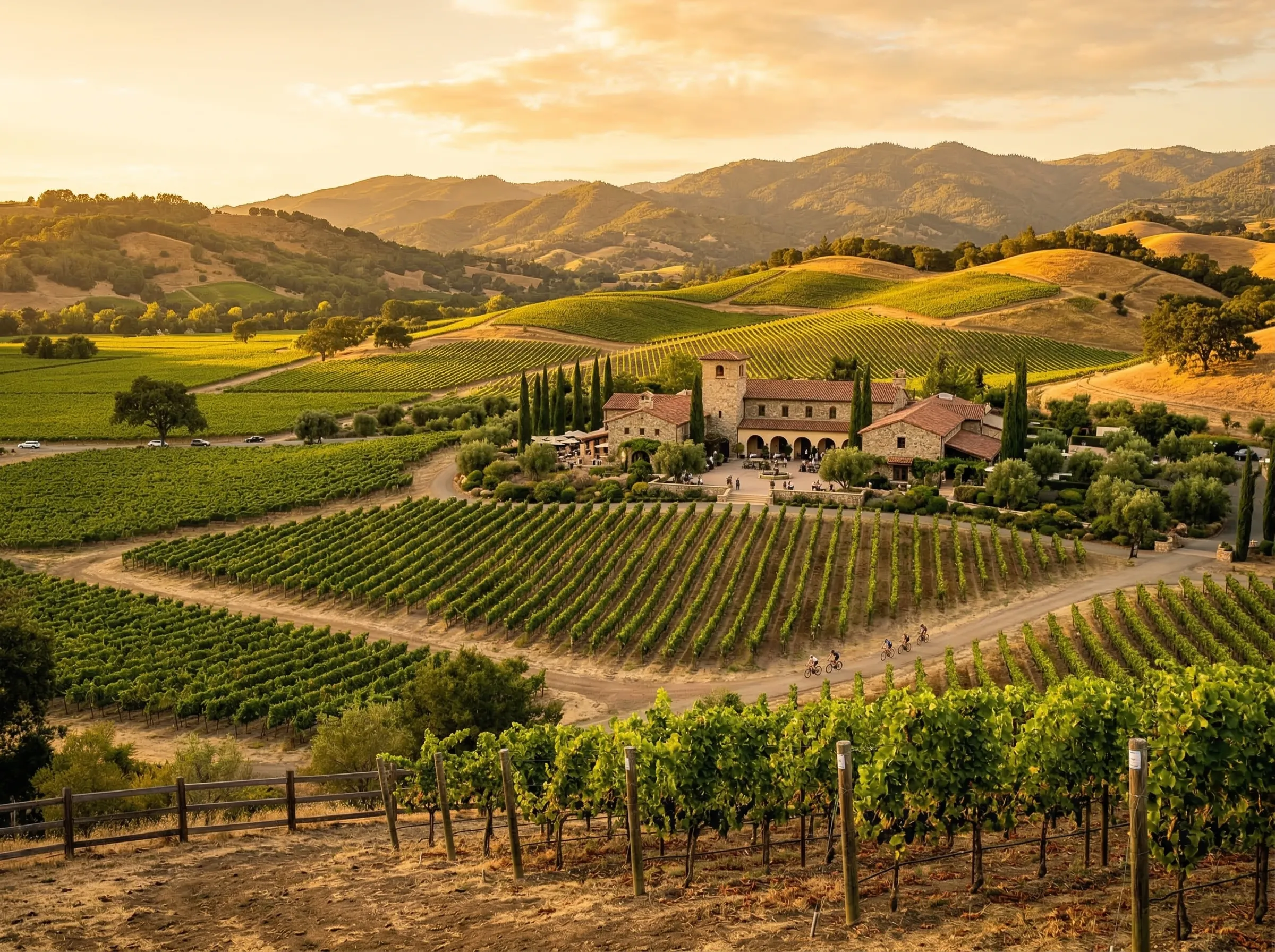 Napa Valley wine country vineyard at golden hour