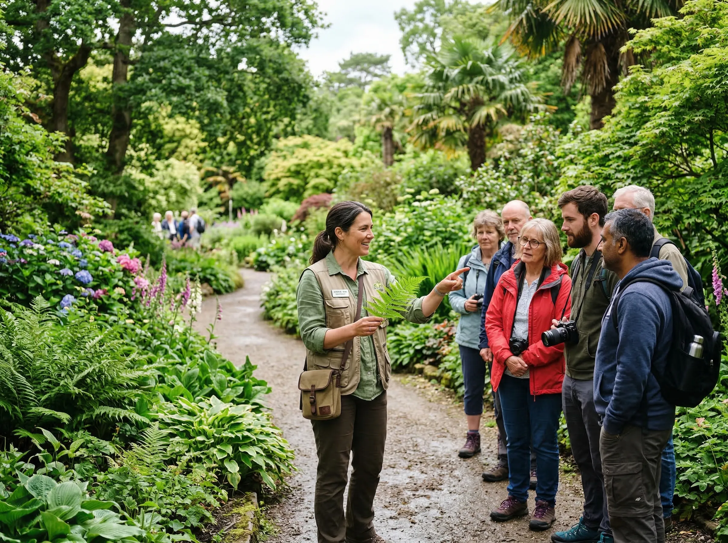 Guided nature walk through a botanical garden