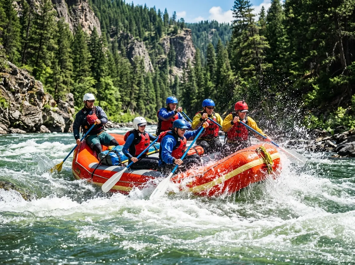 Whitewater rafting team navigating rapids on a multi-day river trip