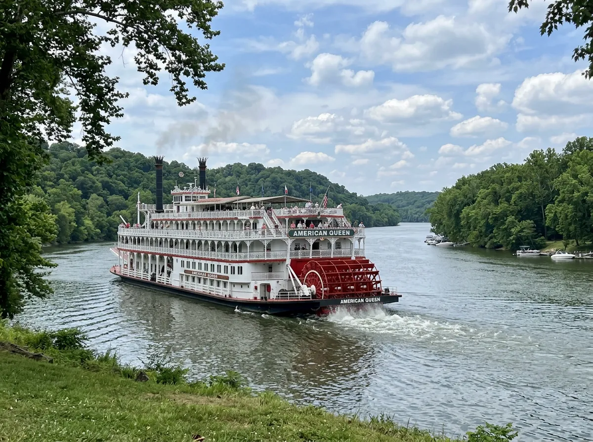 Classic paddlewheel riverboat on an American river