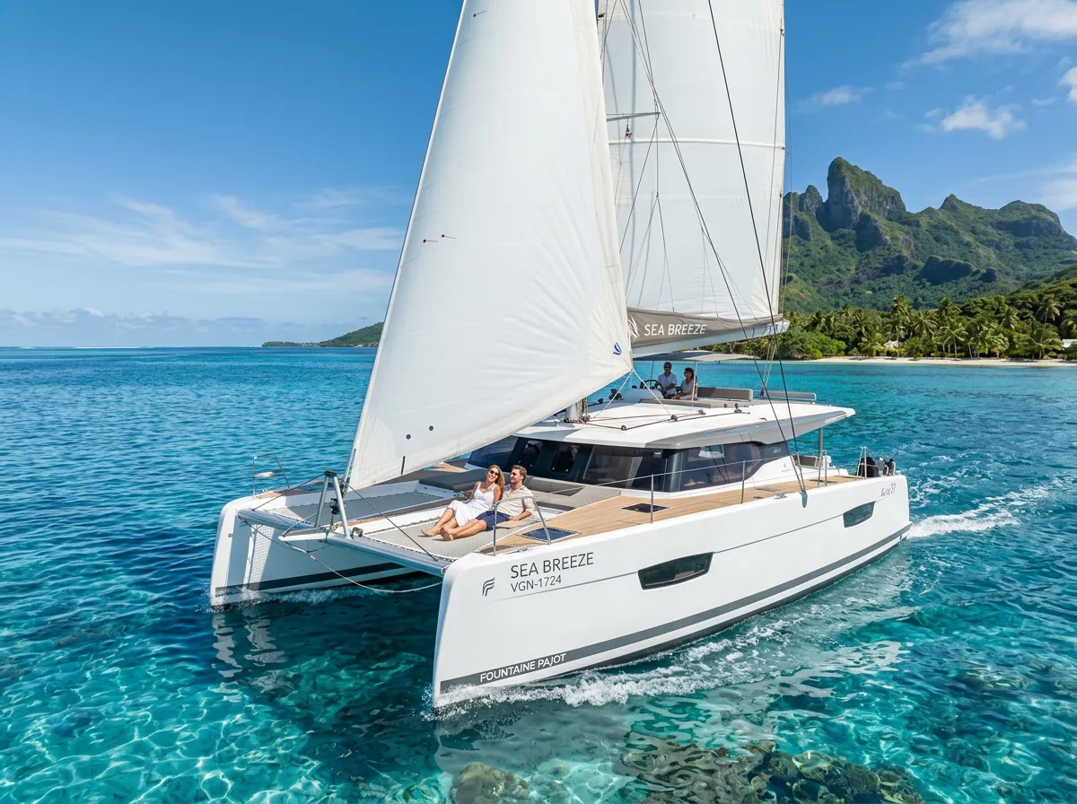Luxury sailing catamaran in tropical waters