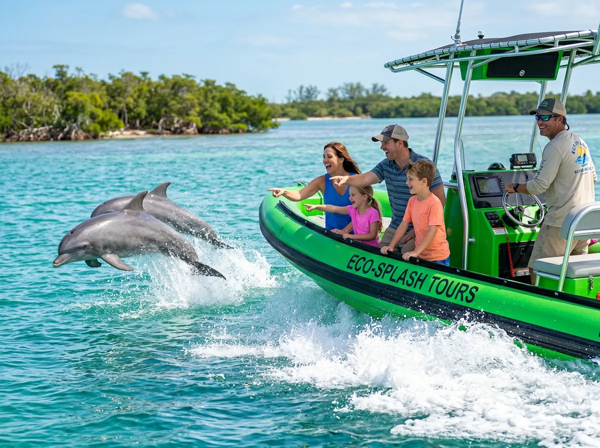 Green speedboat dolphin tour in Florida