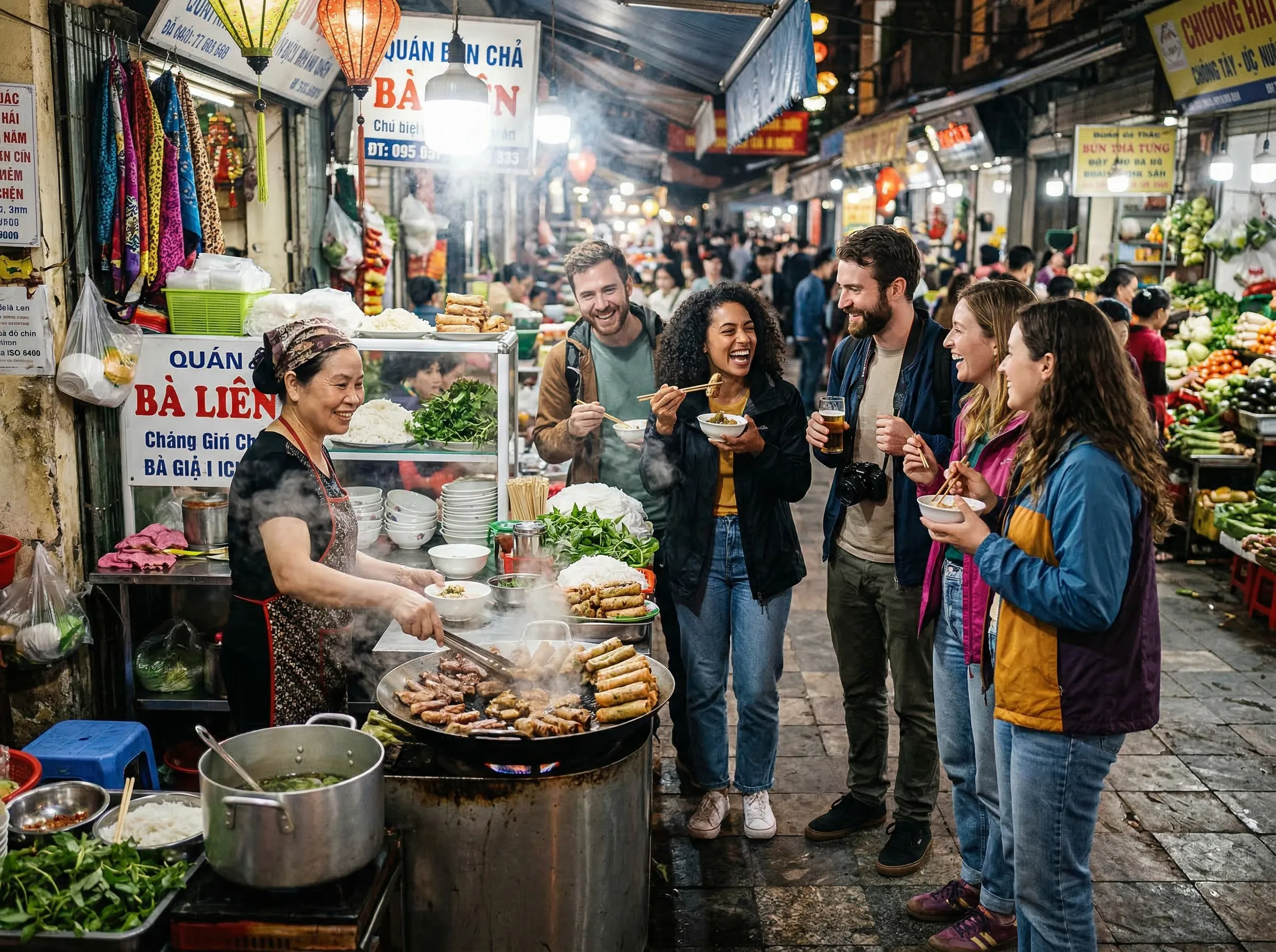 Street food tasting at a traditional market