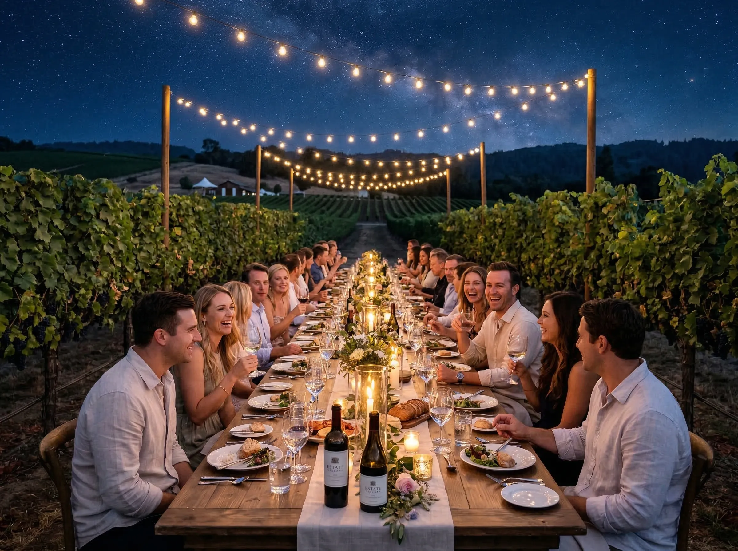 Romantic winery dinner under the stars