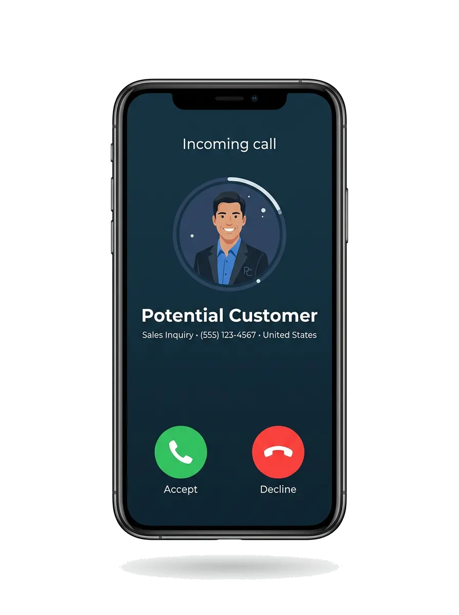 Overflow AI answering an incoming business call on a smartphone