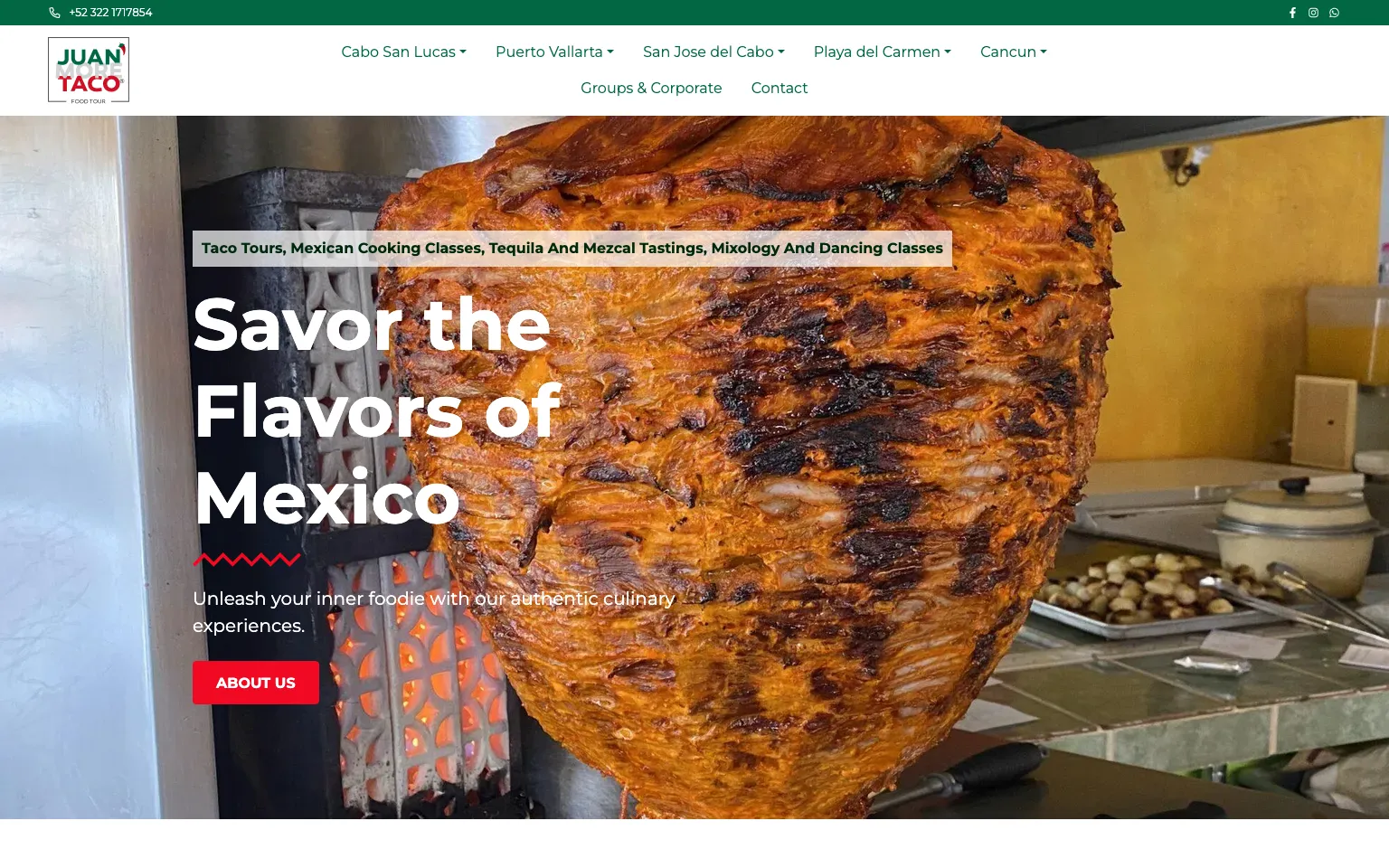 Juan More Taco Tours website screenshot