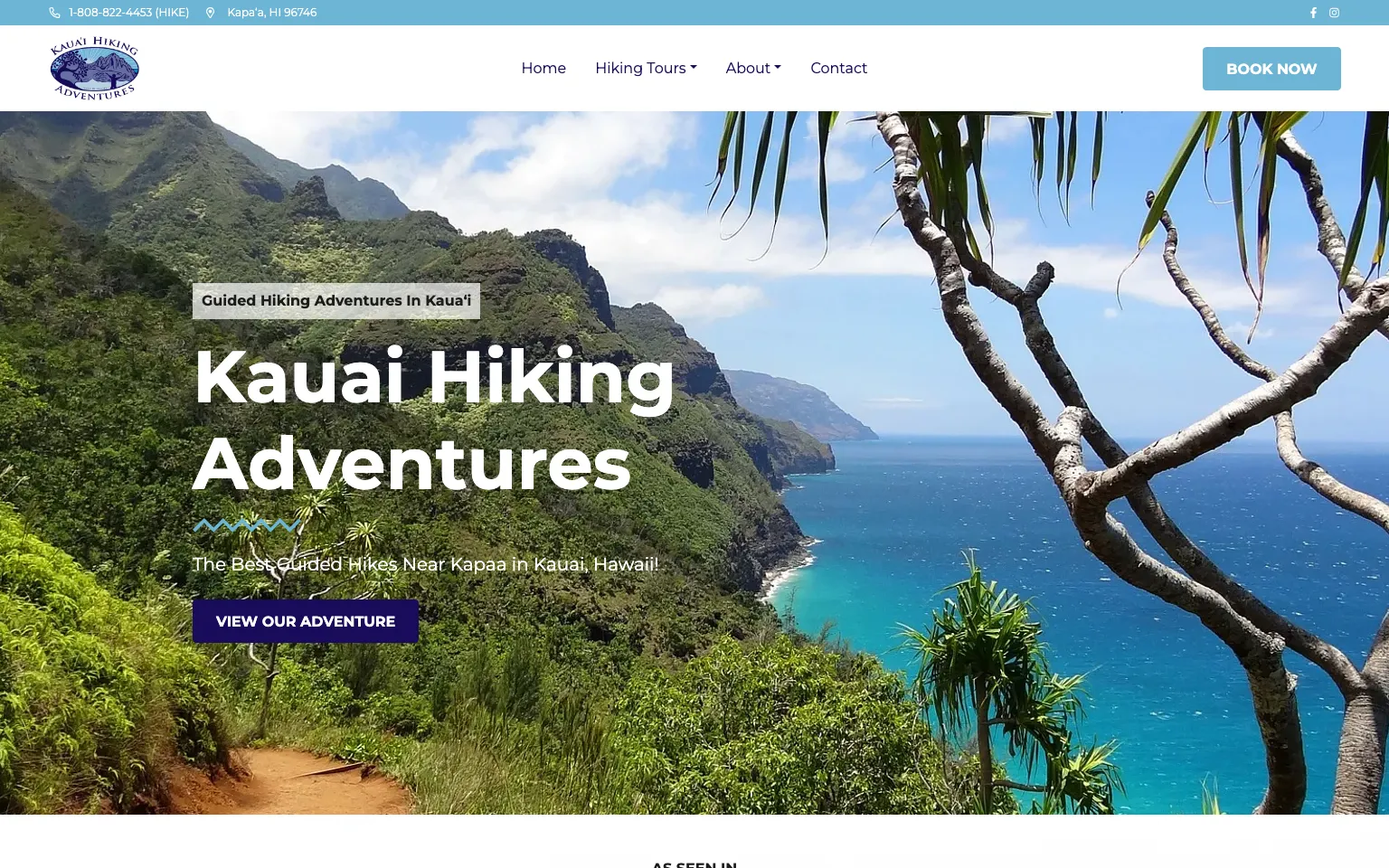 Kauai Hiking Adventures website screenshot