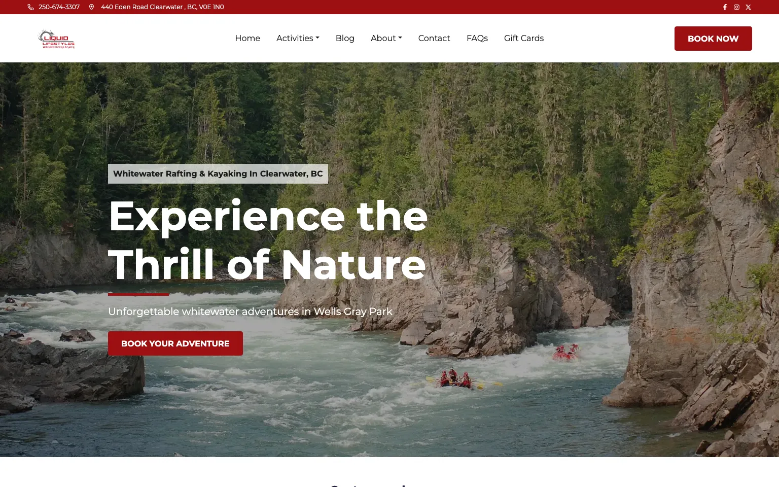 Liquid Lifestyles Whitewater Rafting & Kayaking website screenshot
