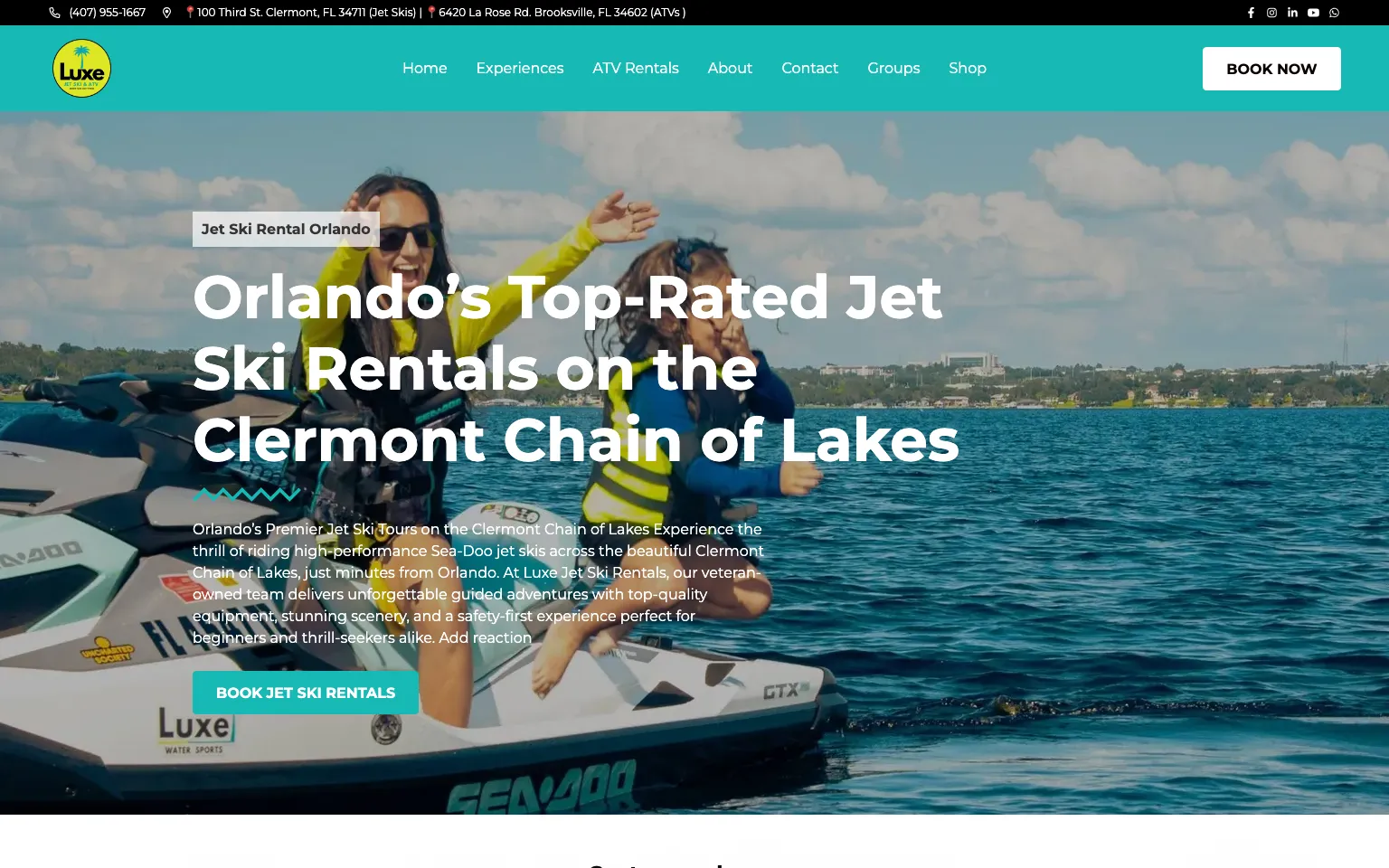 Luxe Jet Ski Rentals website screenshot