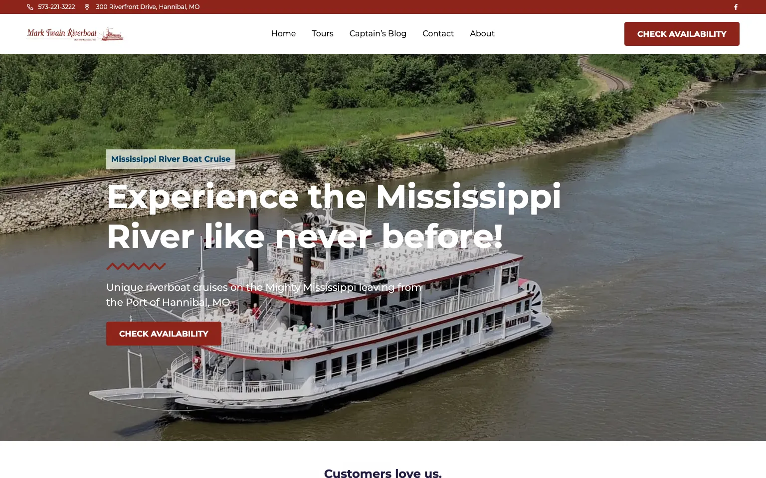 Mark Twain Riverboat Co website screenshot