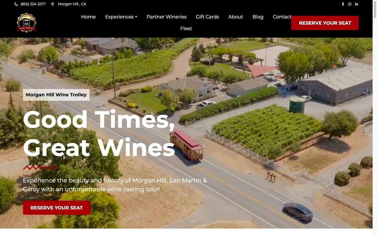 Morgan Hill Wine Trolley website screenshot