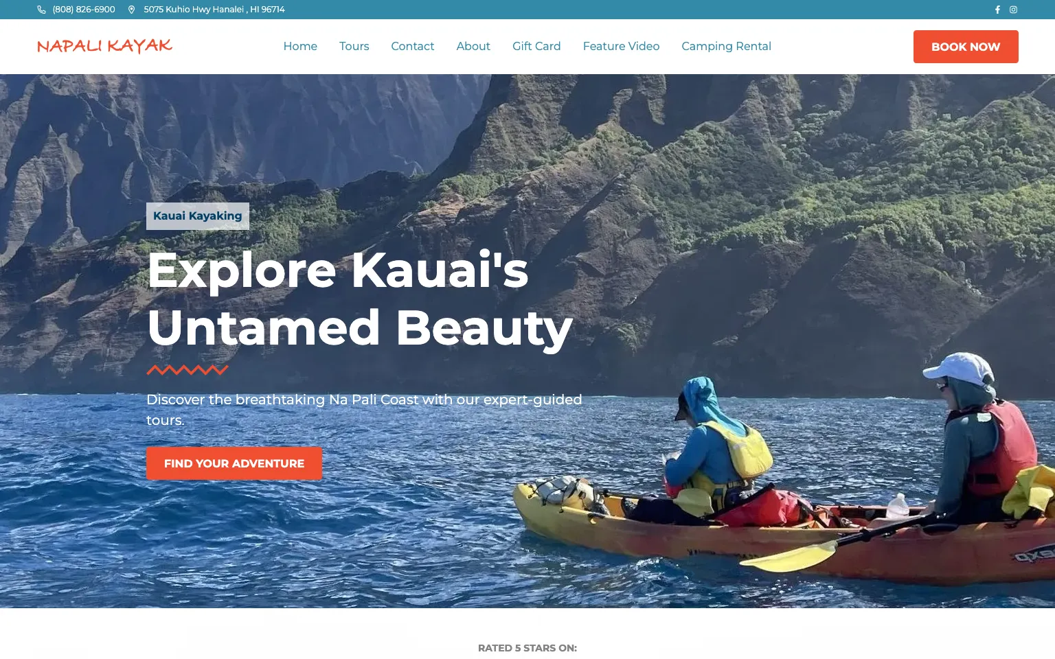 Na Pali Kayak website screenshot
