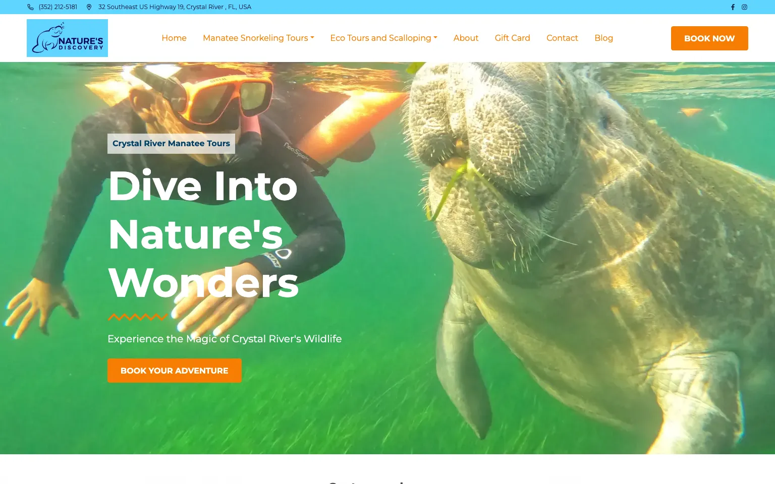 Nature's Discovery Manatee Tours website screenshot