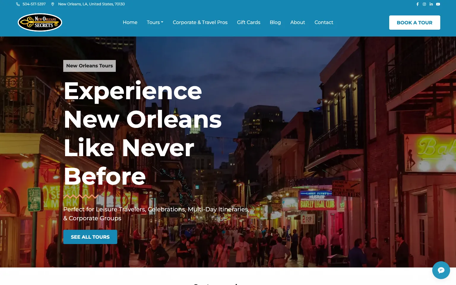 New Orleans Secrets Tours website screenshot