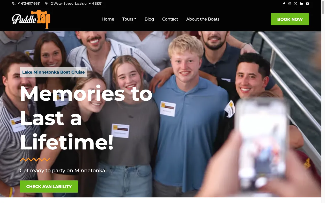 PaddleTap Party Boats website screenshot