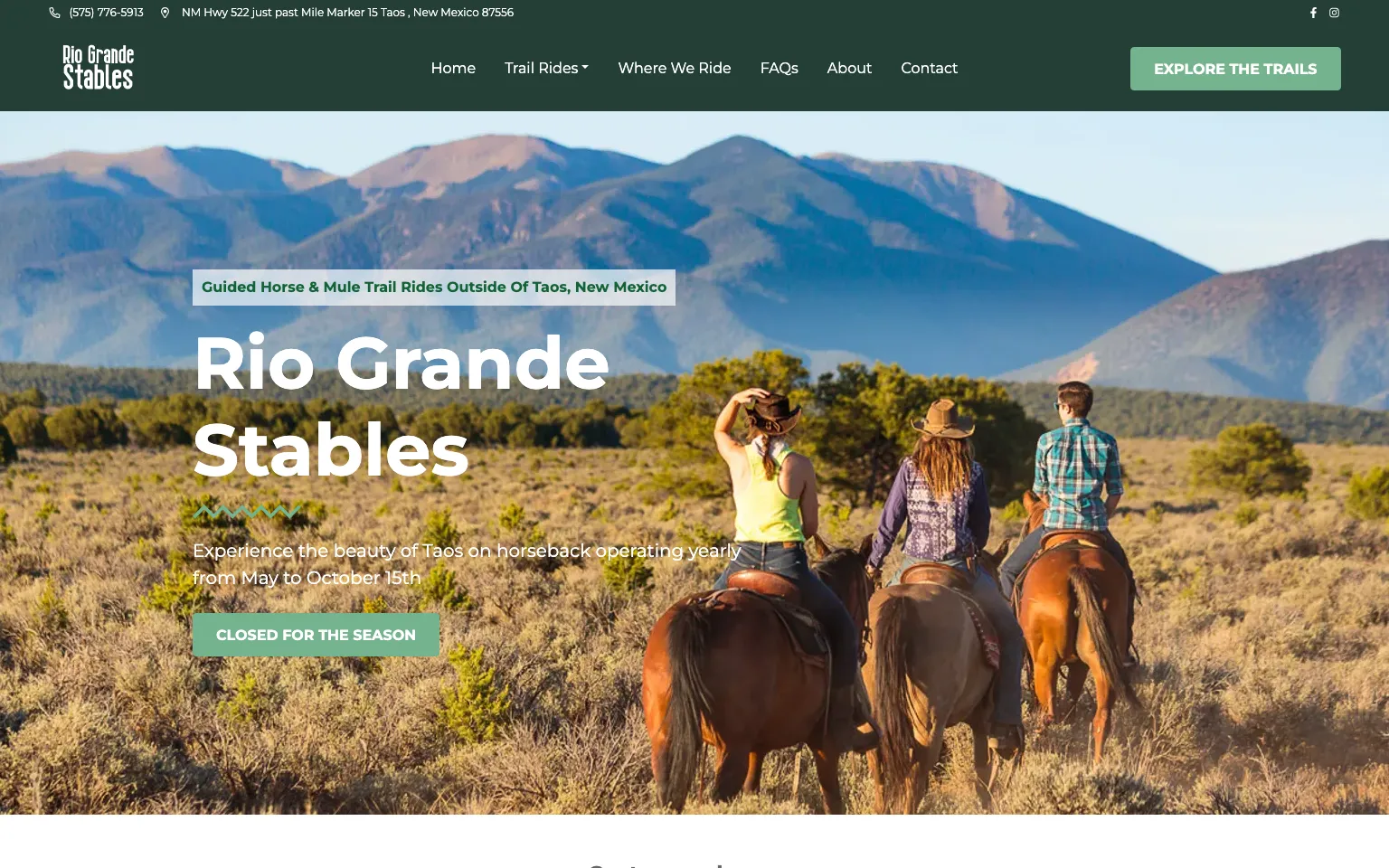 Rio Grande Stables website screenshot