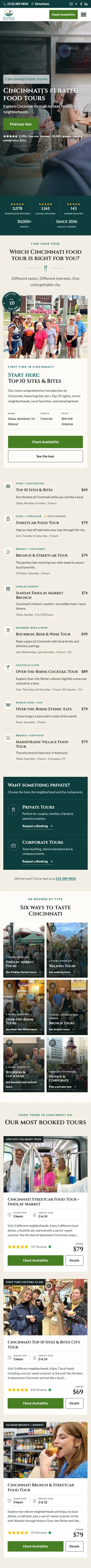 The Riverside Food Tours home page on a phone