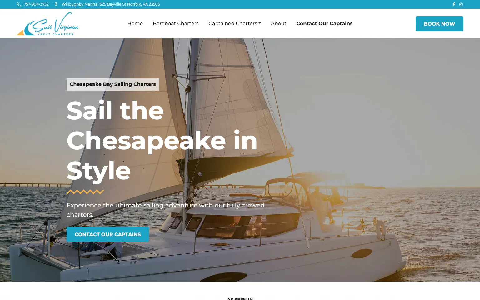 Sail Virginia Yacht Charters website screenshot