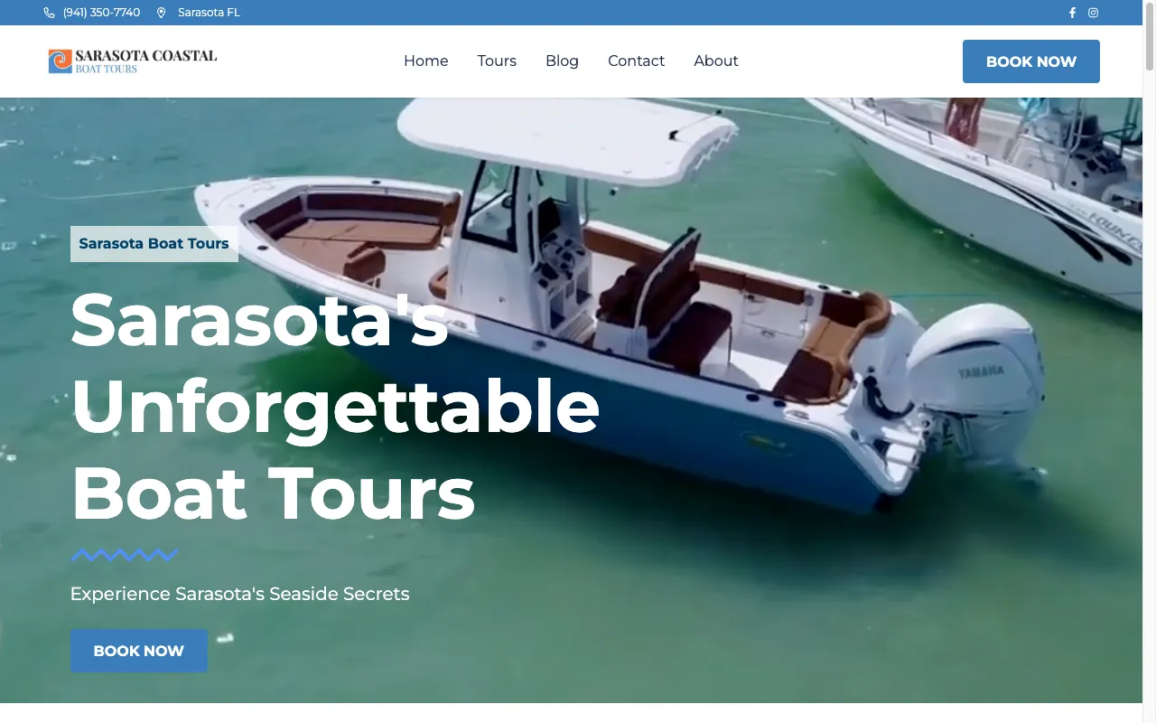 Sarasota Coastal Boat Tours website screenshot