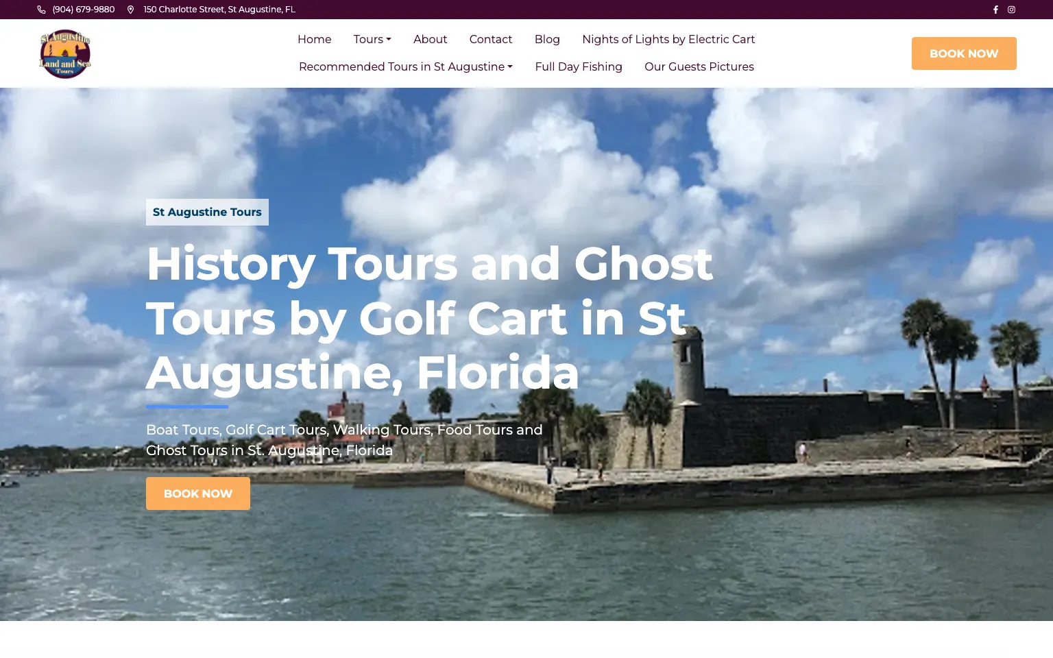 St Augustine Land and Sea Tours website screenshot