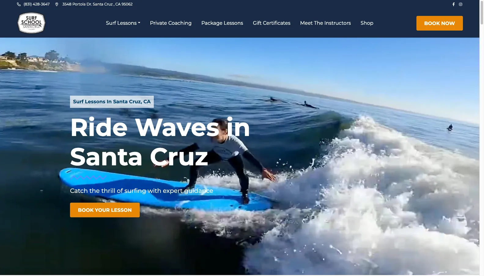 Surf School Santa Cruz website screenshot