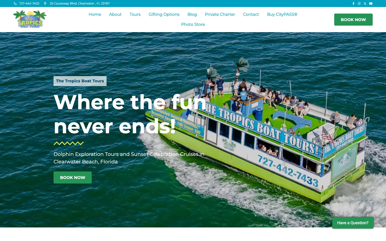 The Tropics Boat Tours website screenshot