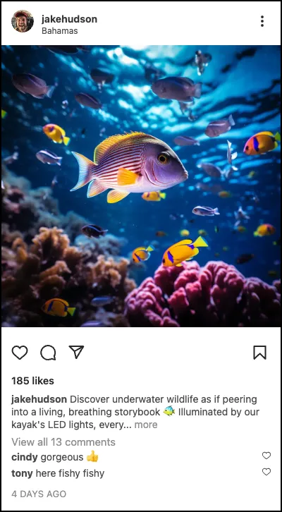 Echo Social AI generated Instagram post — underwater kayak tour